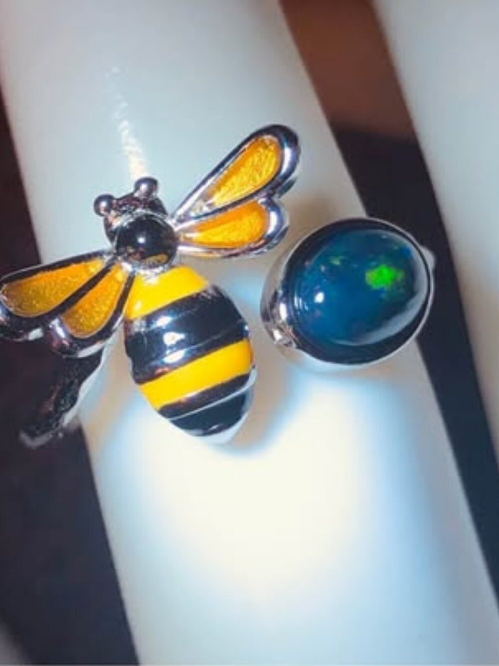 18K Gold Plated Real Opal Gemstone Lovely Bee Ring